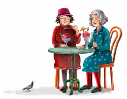Zwei alte Damen essen Eis